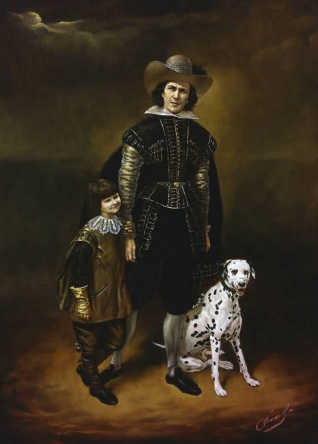 Self-portrait with Daughter and Dalmatian